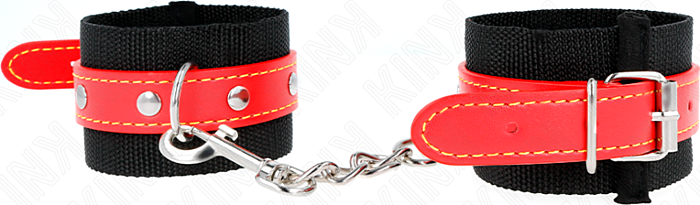 Menottes KINK Nylon Noir & Cuir Rouge - Confort Unique Menottes KINK Nylon Noir & Cuir Rouge - Confort Unique