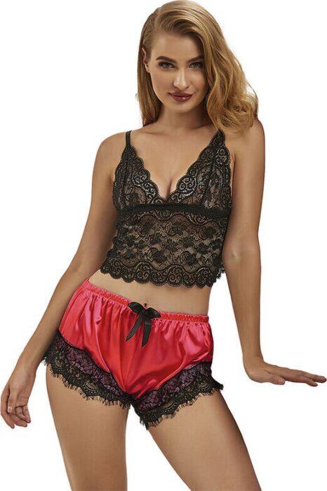 Pijama Sexy Sublime Saten Noir/Rouge L/XL