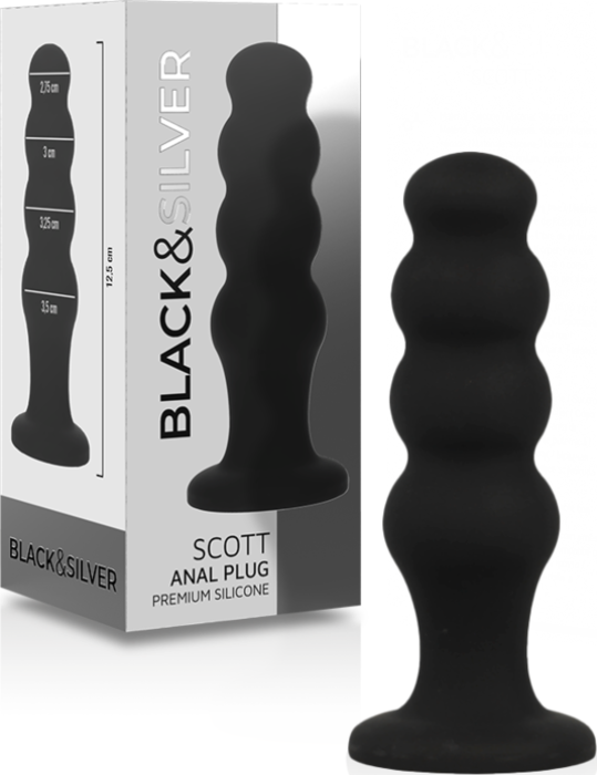 Plug anal BLACK&SILVER Scott en silicone velours Plug anal BLACK&SILVER Scott en silicone velours