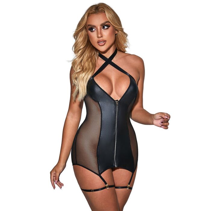 Robe Sublime Sexy Mesh en Cuir Robe Sublime Sexy Mesh en Cuir