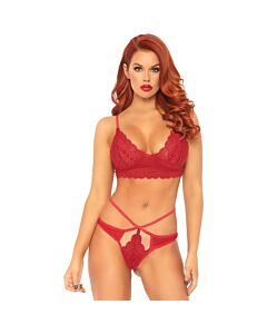 Conjunto lace bralette con tanga de tiras - rojo