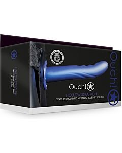 Ouch - Harnais Strap-On Courbé Texturé - Bleu Métallisé
