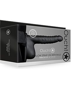Ouch - Harnais Creux avec Testicules - 8''/21 cm - Noir