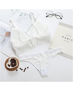 Ensemble soutien-gorge et culotte motif floral et transparences - Blanc
