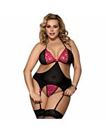 Subblime queen plus corset con liguero negro y rosa