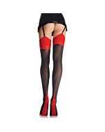 Leg Avenue opaques Les bas noirs avec talon cubain et couture dos rouge