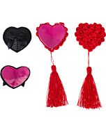 Set de 2 pezoneras borlas y corazón piedra strauss