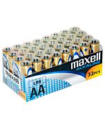 Pack Pile Alcaline AA LR6 Maxell 32 unités.