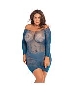 Robe en dentelle à épaules dénudées de saison ouverte - bleu