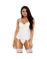 Laced in matte bustier de cuero con ligueros - blanco