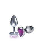 Plug acero inox con perla corazón - morado