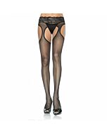 Leg Avenue Collant dentelle noire effet porte-jarretelles sur la ceinture, plus