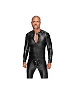 Chaqueta masculina efecto mojado con pliegues - negro