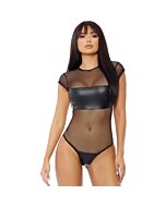 Body de malla y cuero negro