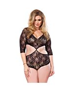Leg avenue dentelle florale teddy avec décolleté profond, plus simulant deux pièces noir