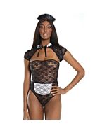 Costume bustier français avec tablier - noir, blanc