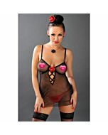 Nuisette sensuelle en microtulle transparent noir Avanua