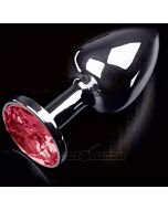 Petit bouchon en métal argenté - gemme rouge