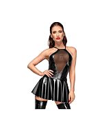 Mini vestido vuelo de con cruz bordada - negro