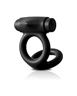 Anillo para pene y testículos de silicona con vibrador - negro