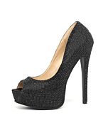 Leg avenue glamour satin noir peep toe pump avec strass