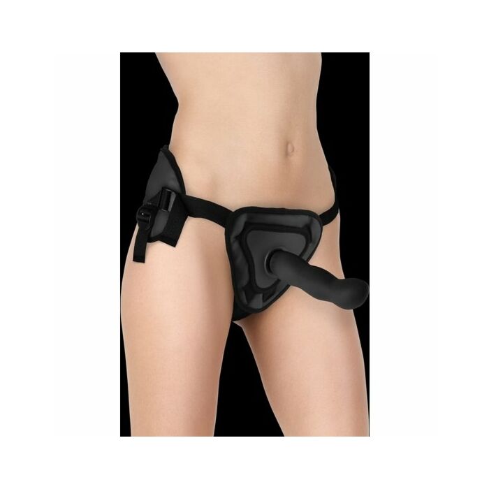 Arnés deluxe con dildo silicona - 20,5 cm - negro