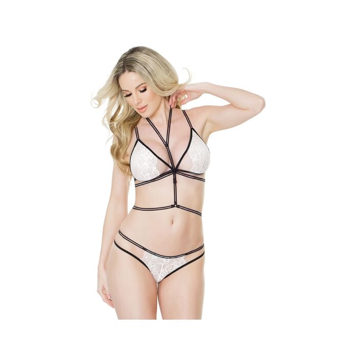 Ensemble dentelle, culotte et harnais - noir et blanc