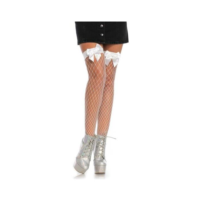 Leg avenue medias al muslo de red con lazada - blanco