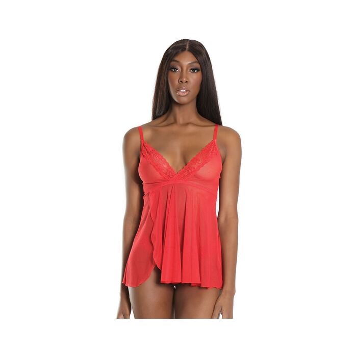 Nuisette avec string festonné - rouge