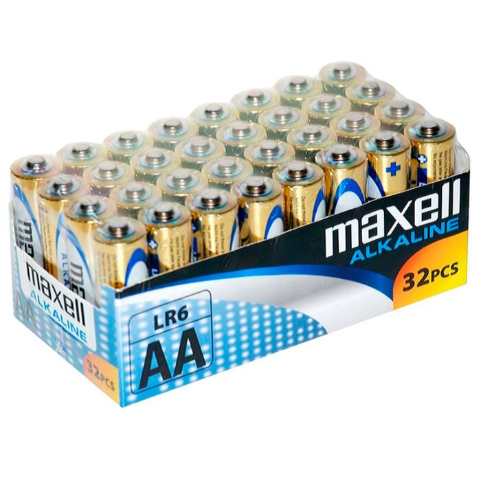 Pack Pile Alcaline AA LR6 Maxell 32 unités.
