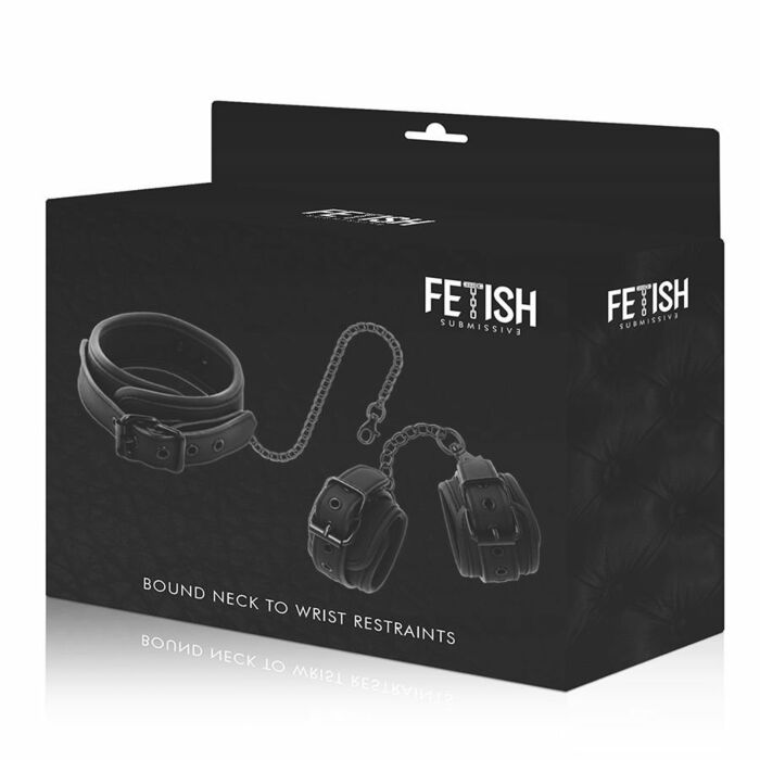 Fetish submissive collar y esposas cuero vegano