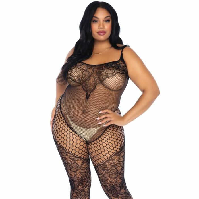 Leg avenue bodystocking en red y diseã‘o floral talla grande