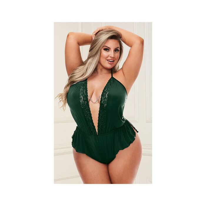 Body en satin sexy Baci - vert