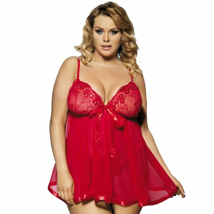 Subblime queen plus babydoll rojo con lacito y brillantes
