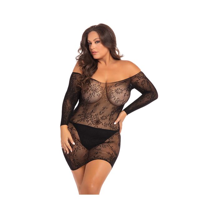 Robe en dentelle à épaules dénudées Open Season - Noir