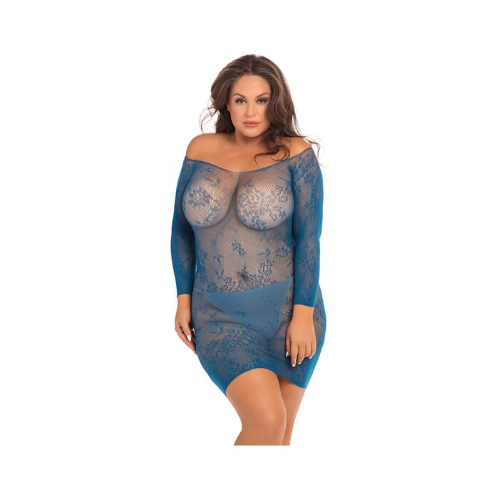 Robe en dentelle à épaules dénudées de saison ouverte - bleu