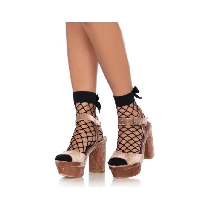 Chaussettes résille avec nœud - noir