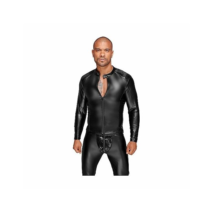 Chaqueta masculina efecto mojado con pliegues - negro