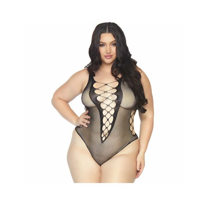 Body de red con profundo escote en v - negro