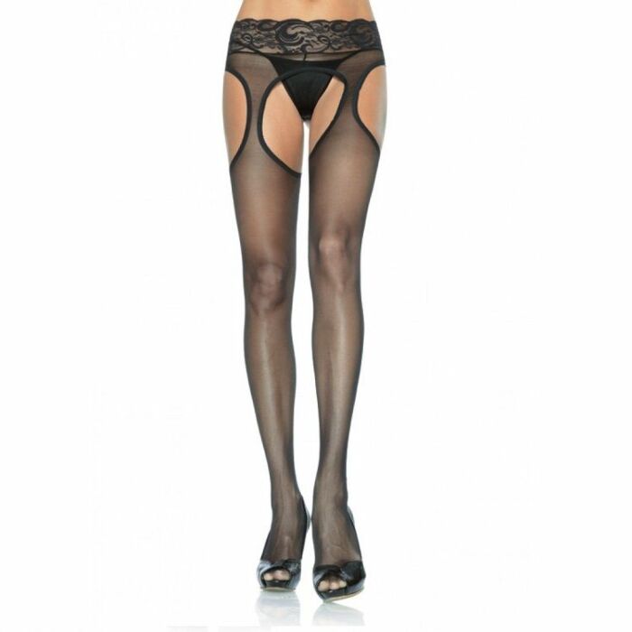 Leg Avenue Collant dentelle noire effet porte-jarretelles sur la ceinture, plus