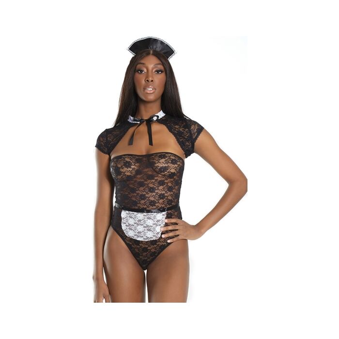 Costume bustier français avec tablier - noir, blanc