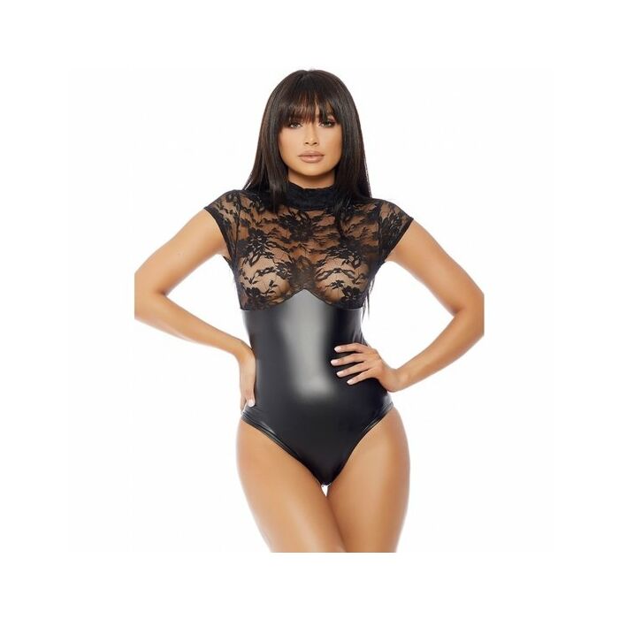 Mock neck body negro con encaje