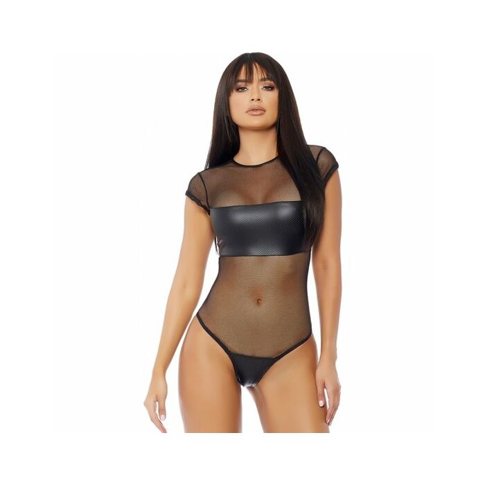 Body de malla y cuero negro