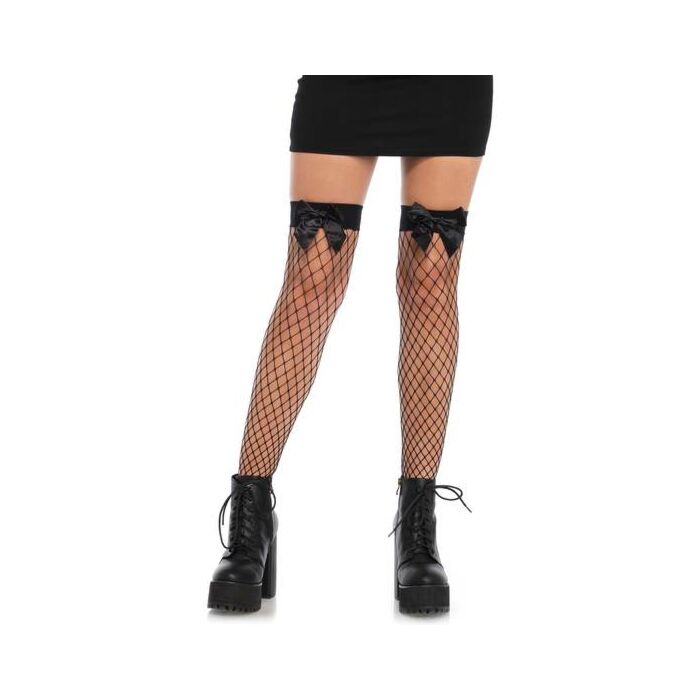 Leg avenue medias al muslo de red con lazada - negro