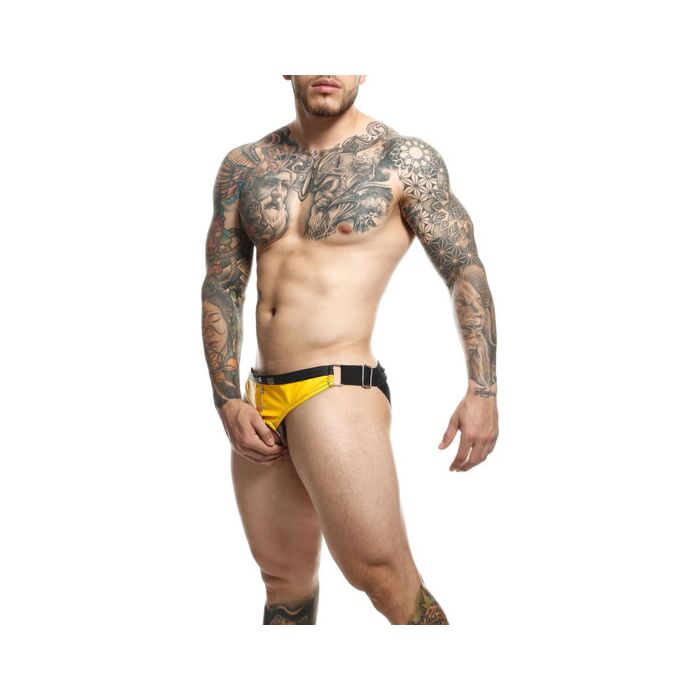 DNGEON Cockring Jockstrap Jaune - Ceinture en Cuir - Sex Shop