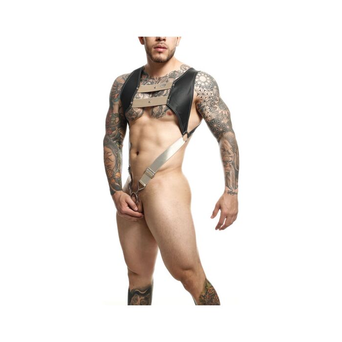 DNGEON Harnais Cockring BDSM avec Anneau Supérieur Doré