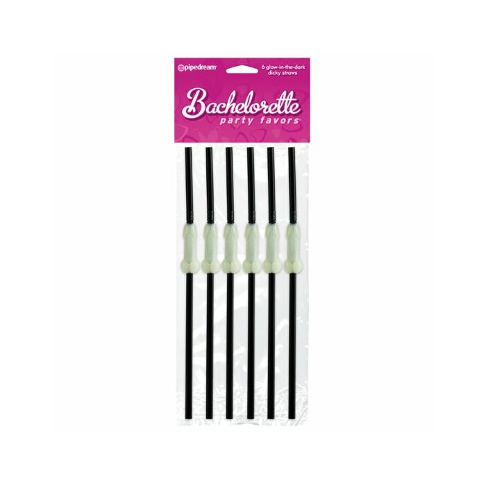 Bachelorette pénis pailles luminescents 6 pcs
