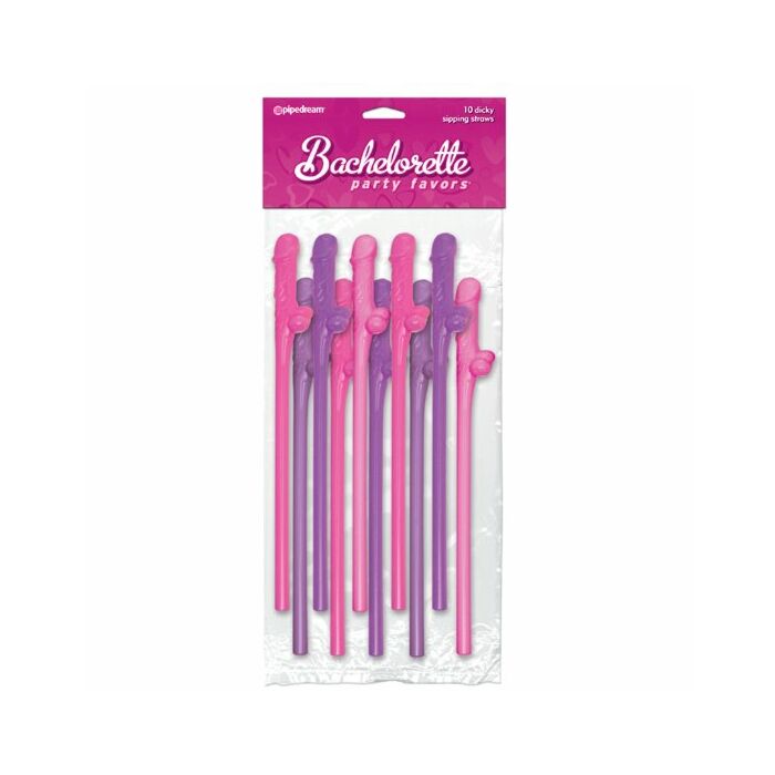 pailles de pénis Bachelorette rose-lilas 10 pcs