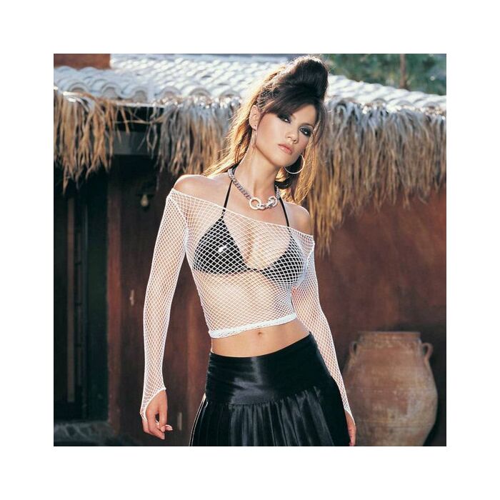 Leg avenue chemise à manches longues de réseau industriel blanc