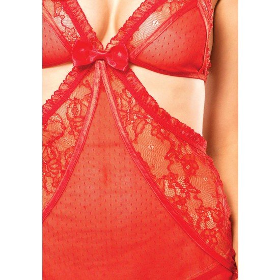 Leg avenue Ensemble 2 pièces-chemise de type tablier avec ruban de satin et string rouge